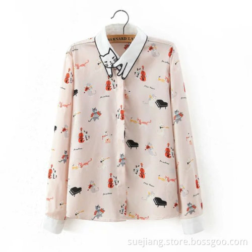 Lässige bunte Cartoon Tierdruck Frauen Chiffon Shirt
